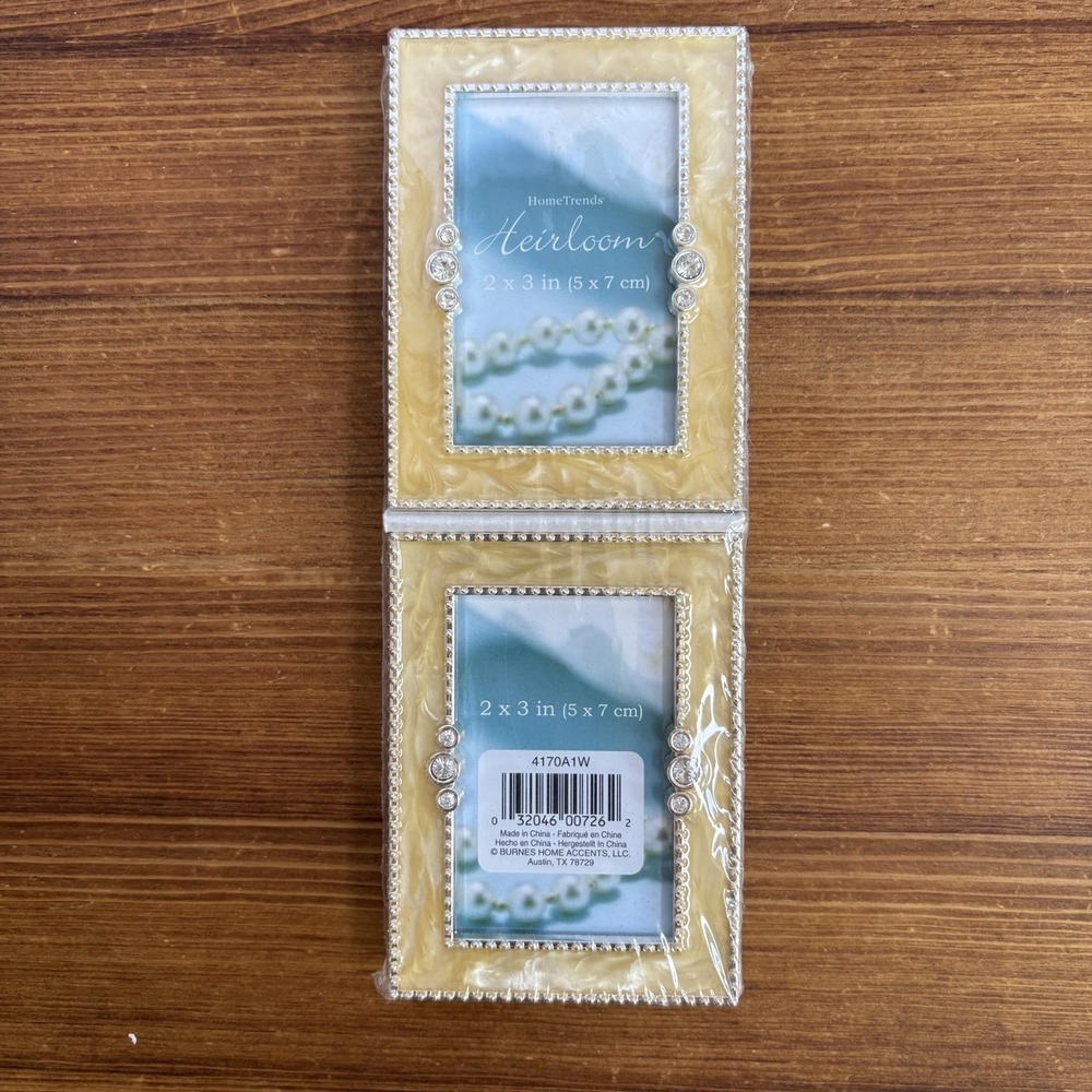 Burnes Heirloom Double 2x3 Hinged Picture Frame Yellow Marble Rhinestone New